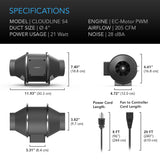 CLOUDLINE S4 - 4" Duct Fan /w Inline Speed Control